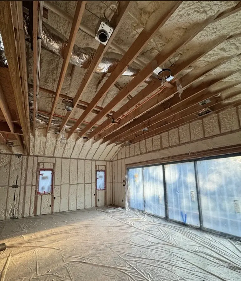 Interior walls and ceiling insulated with spray foam during new construction in Rialto